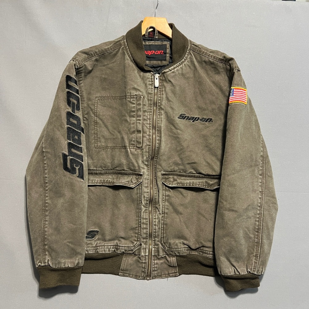 Vintage Snap-on Tools Canvas Work Jacket Mens XL Brown Quilted Bomber Jacket
